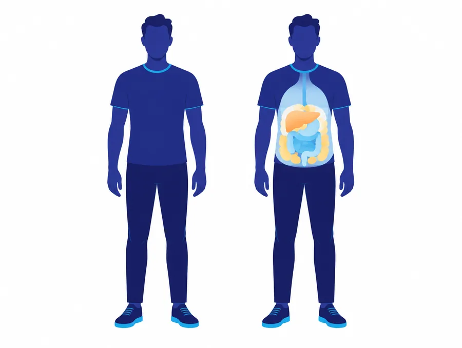 Illustration of two figures of similar weight, one showing fat stored inside the body